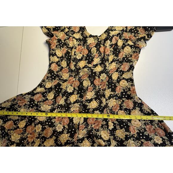 Vtg 90s Express Button Front Dress 13 14 XL Prairie Dark Floral Romantic Sheer - Picture 7 of 10